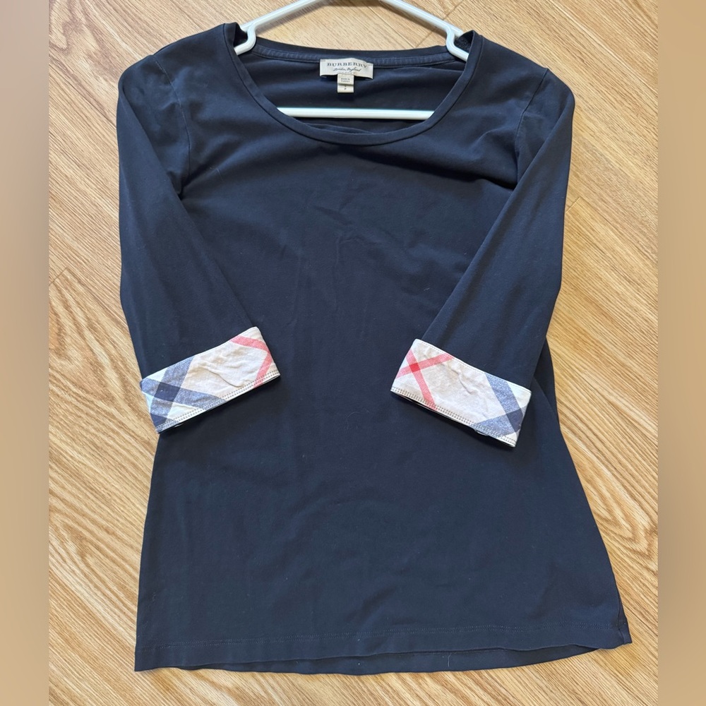 Burberry Blue Fitted Raglan Blouse 3/4 Sleeve